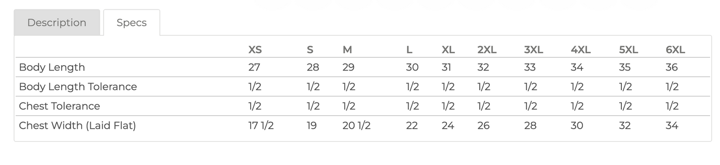 Unisex Adult Size Chart
