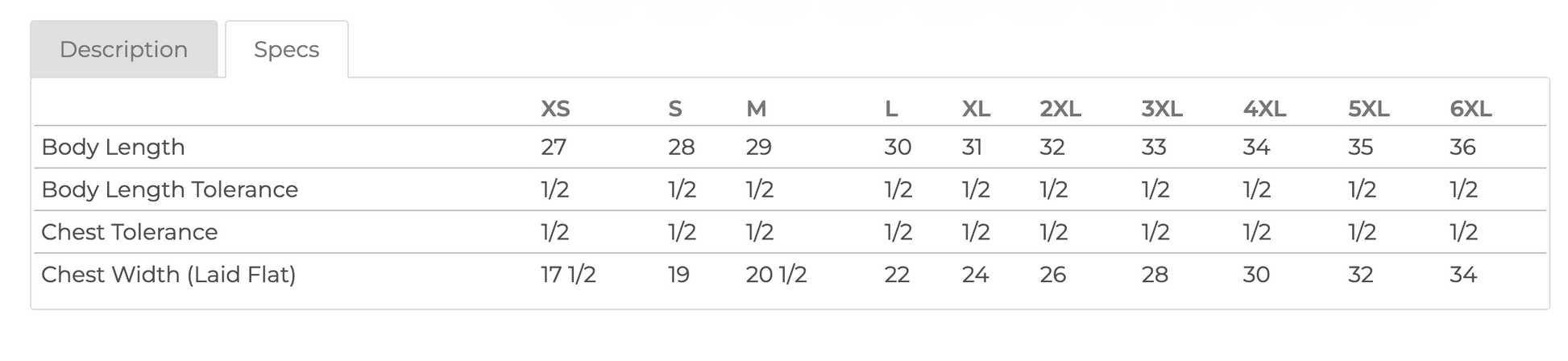 Unisex Adult Size Chart