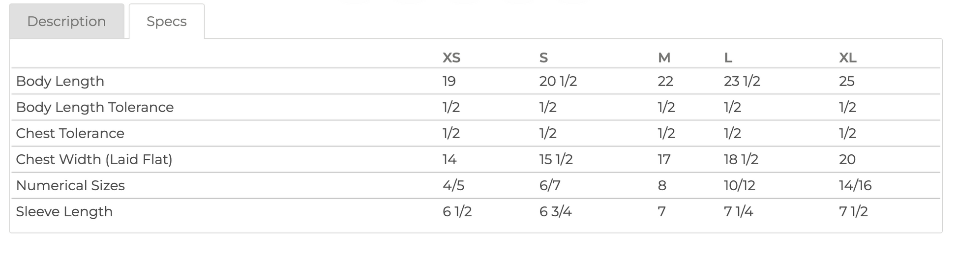 Youth Size Chart